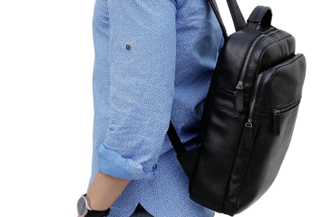 Everett Zip Leather Laptop Backpack