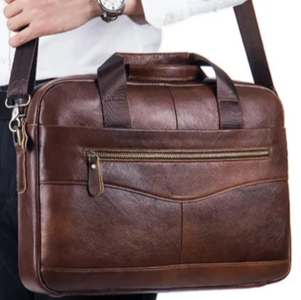 Anthony Front Zip Leather Briefcase