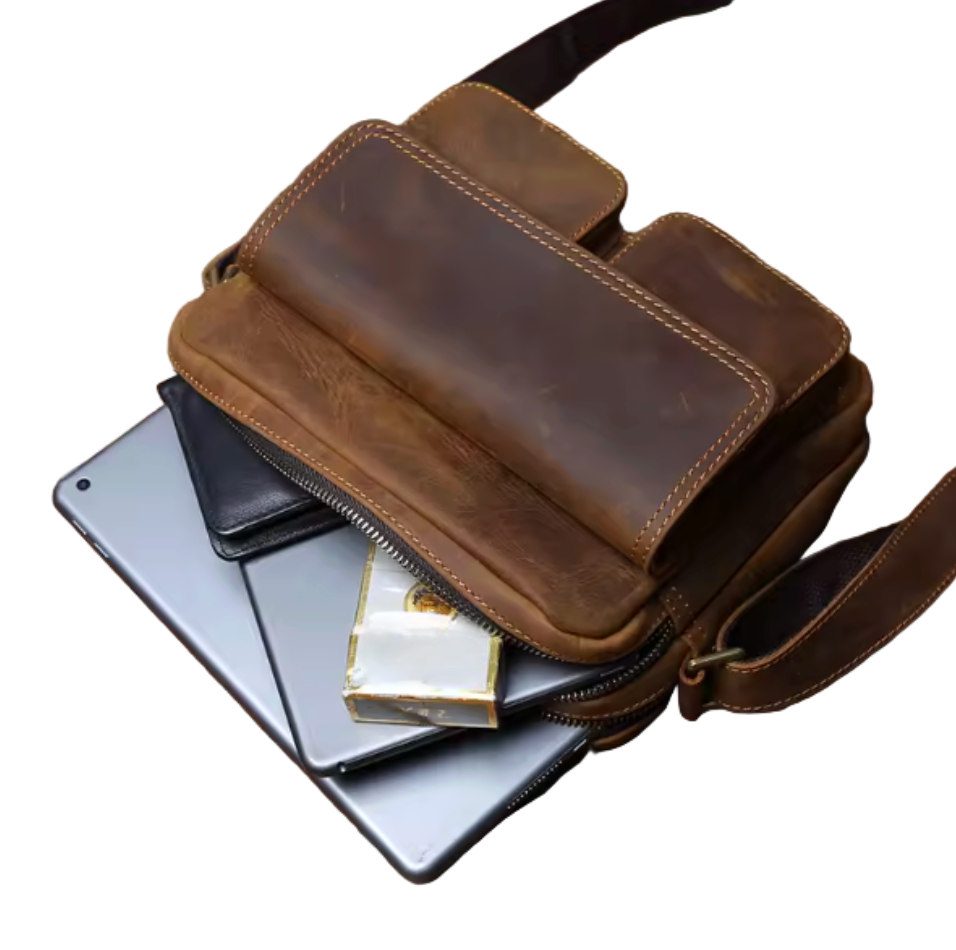 Milton Twin-Pouch Leather Crossbody