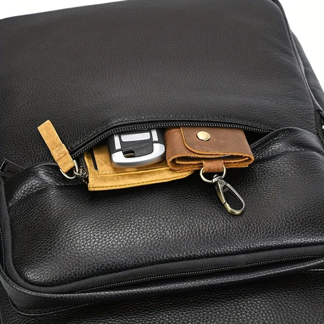 Everett Zip Leather Laptop Backpack