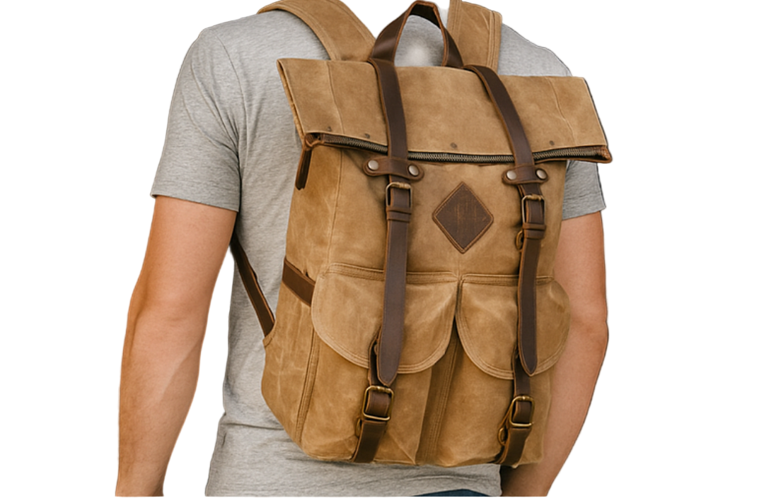 Edril Tall Roll-Top Canvas Backpack
