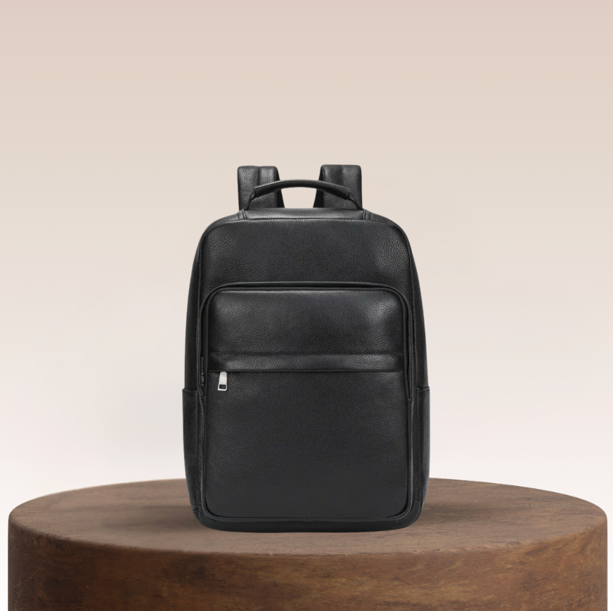 Everett Zip Leather Laptop Backpack