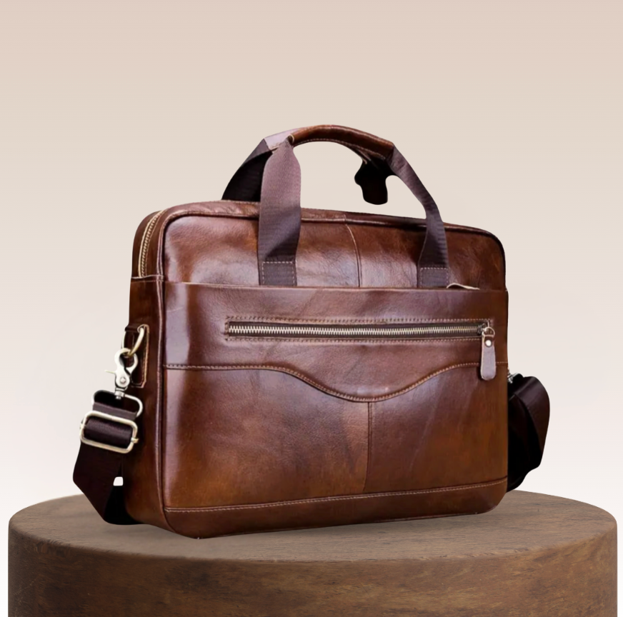 Anthony Front Zip Leather Briefcase