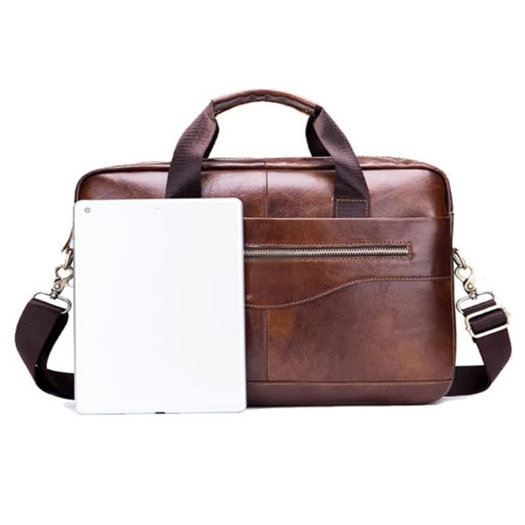 Anthony Front Zip Leather Briefcase