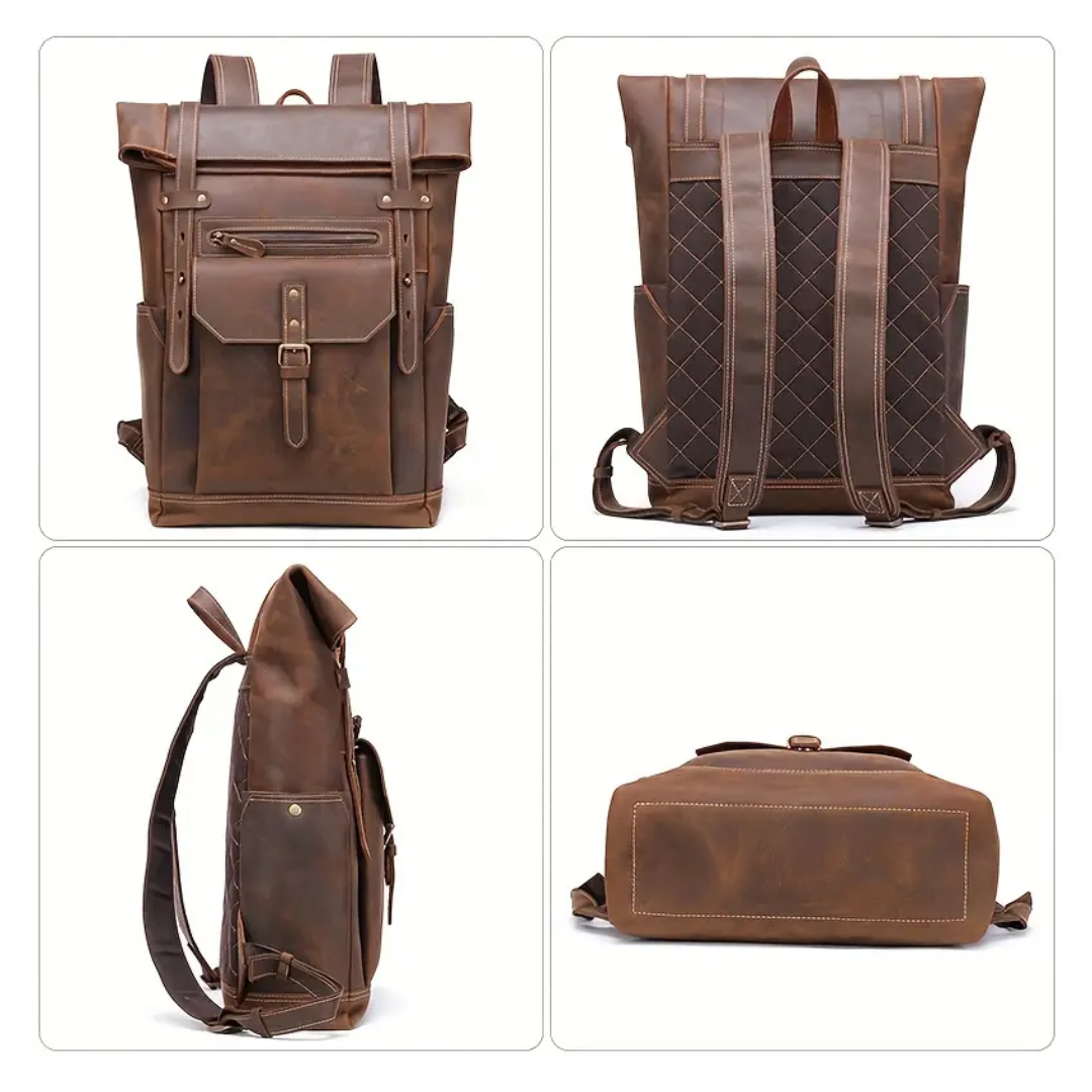 Stephen Roll-Top Leather Backpack