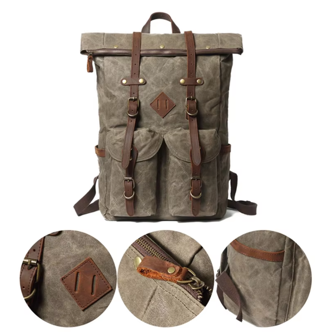 Edril Tall Roll-Top Canvas Backpack