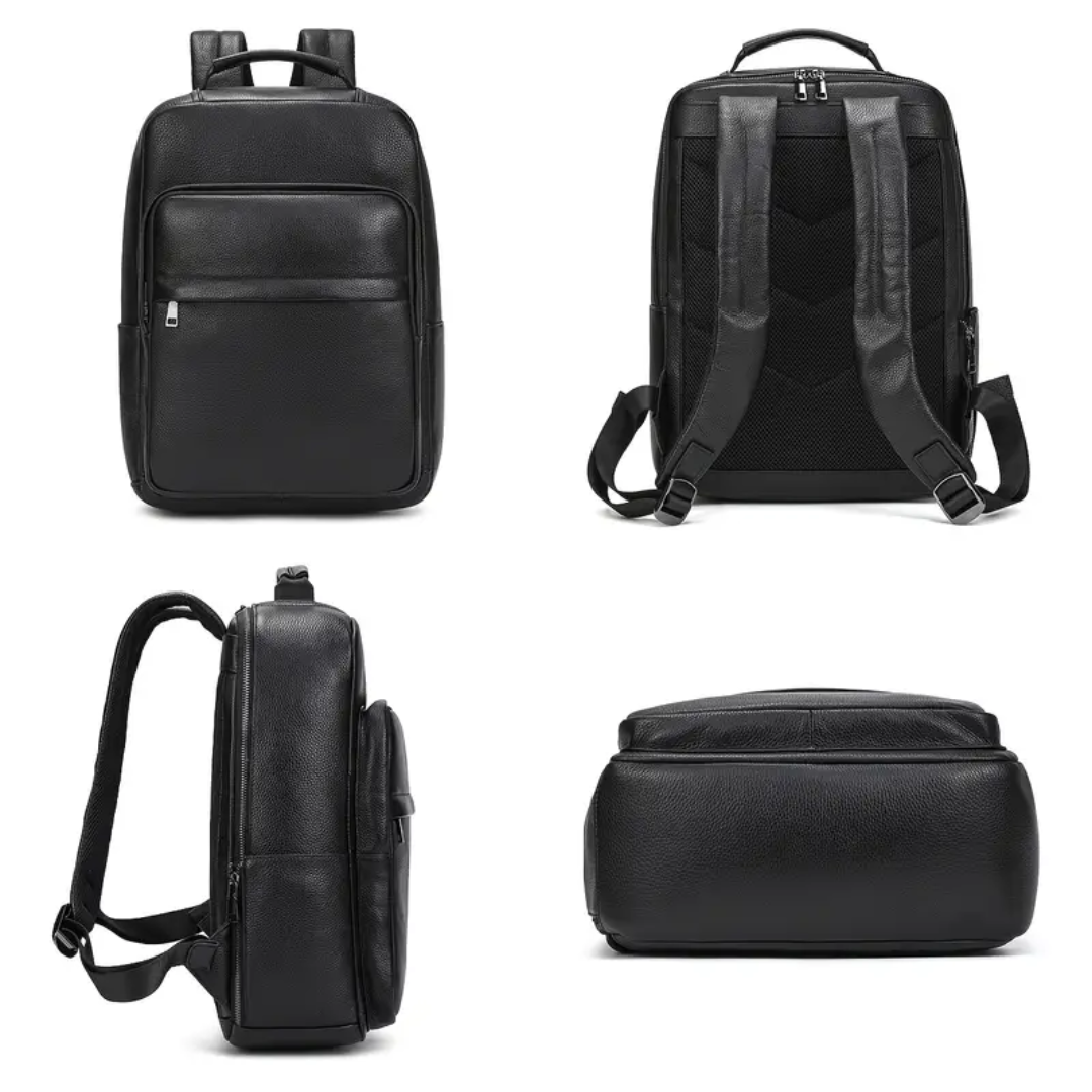 Everett Zip Leather Laptop Backpack